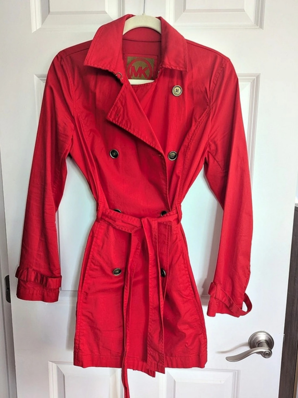 Michael Kors Double-Breasted Cotton Spandex Belted Trench Coat
